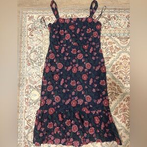 Chic Floral Midi Dress in Navy and Red